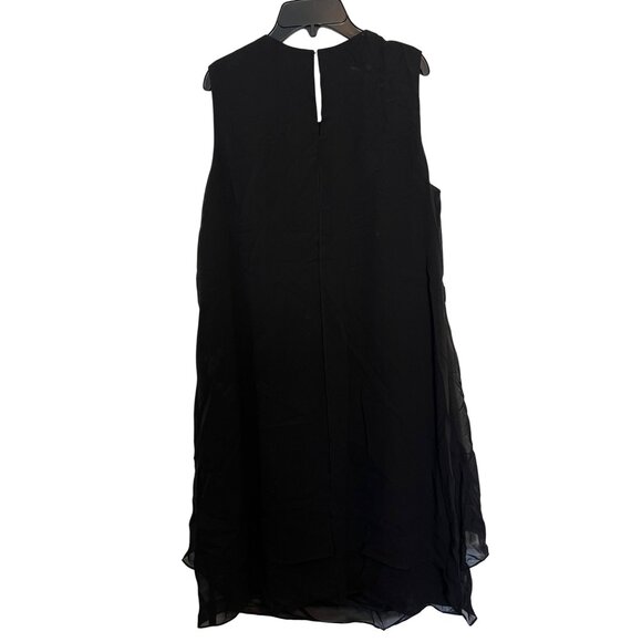 Black Sleeveless Beaded Neckline Dress 14W With Flowing Chiffon Overlay & Keyhol - Picture 2 of 6